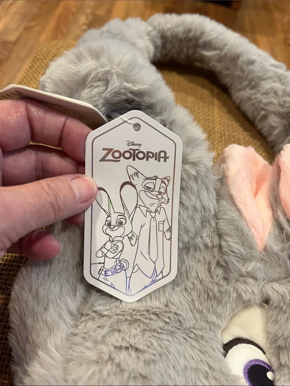 Disney Zootopia Gray Plush Bunny Bag with Pink Ear Accents